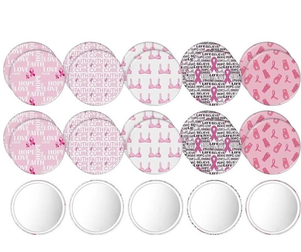 Breast Cancer Awareness 25 Compact Mirrors Motivational Cards Favors for Women